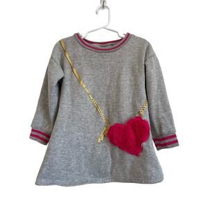 Betsey Johnson girls long sleeve sweatshirt gray pink heart pocket logo Size 4
